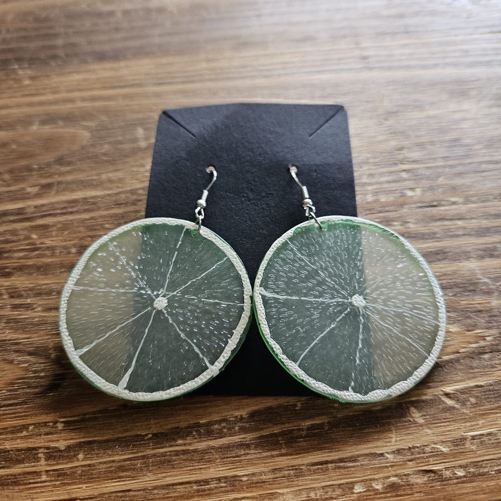 Green Lime Slice Drop Earrings - Unbranded